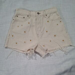PacSun Cream Daisy Print High-Waist Denim Shorts Size 25